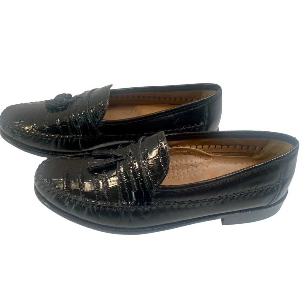 Florsheim Pisa Tassel Loafer Mens Size 11 D Black Leather Croc Embossed Slip On